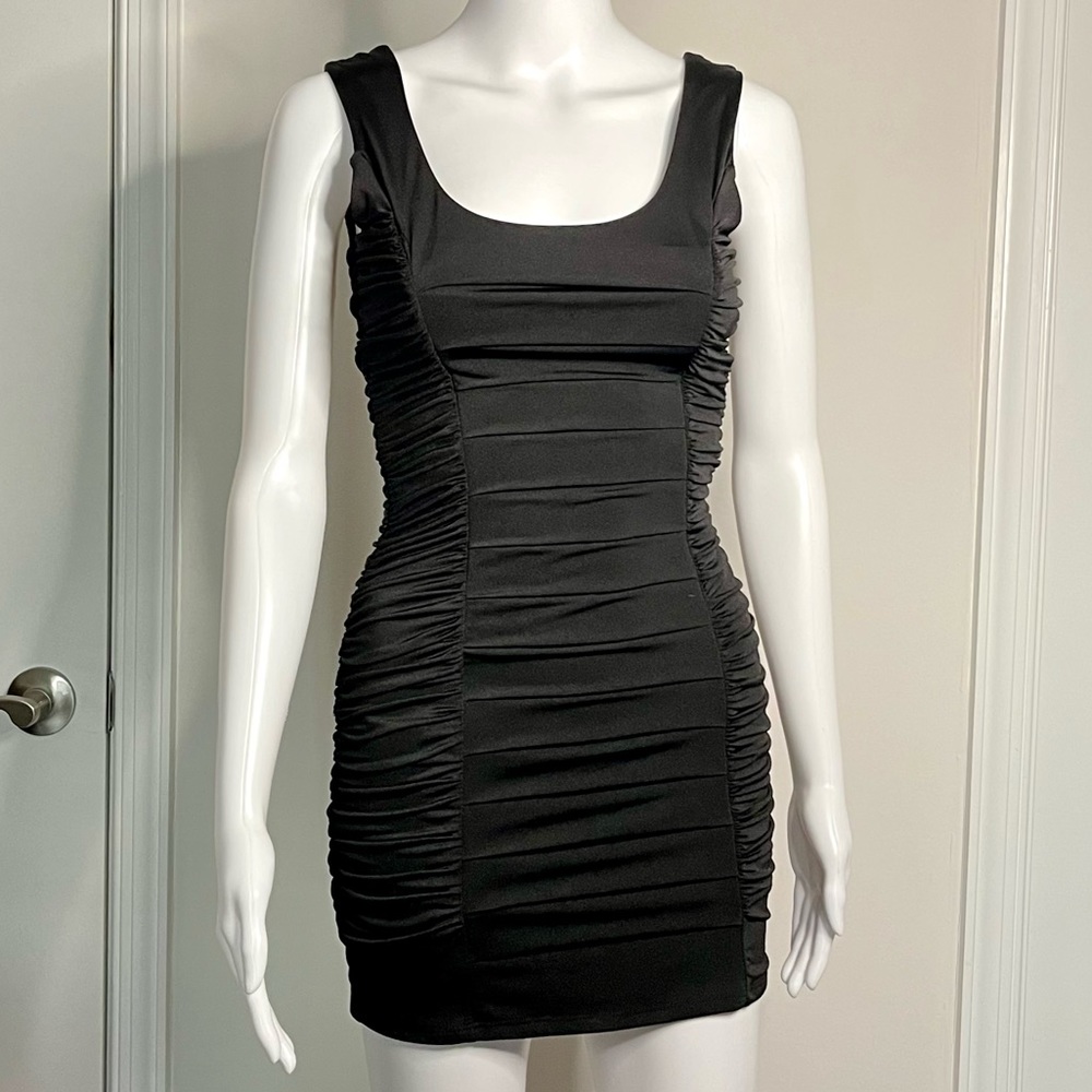 Arden B. S black ruched tank bodycon mini cocktail dress LBD | NWOT EC | 2010s
